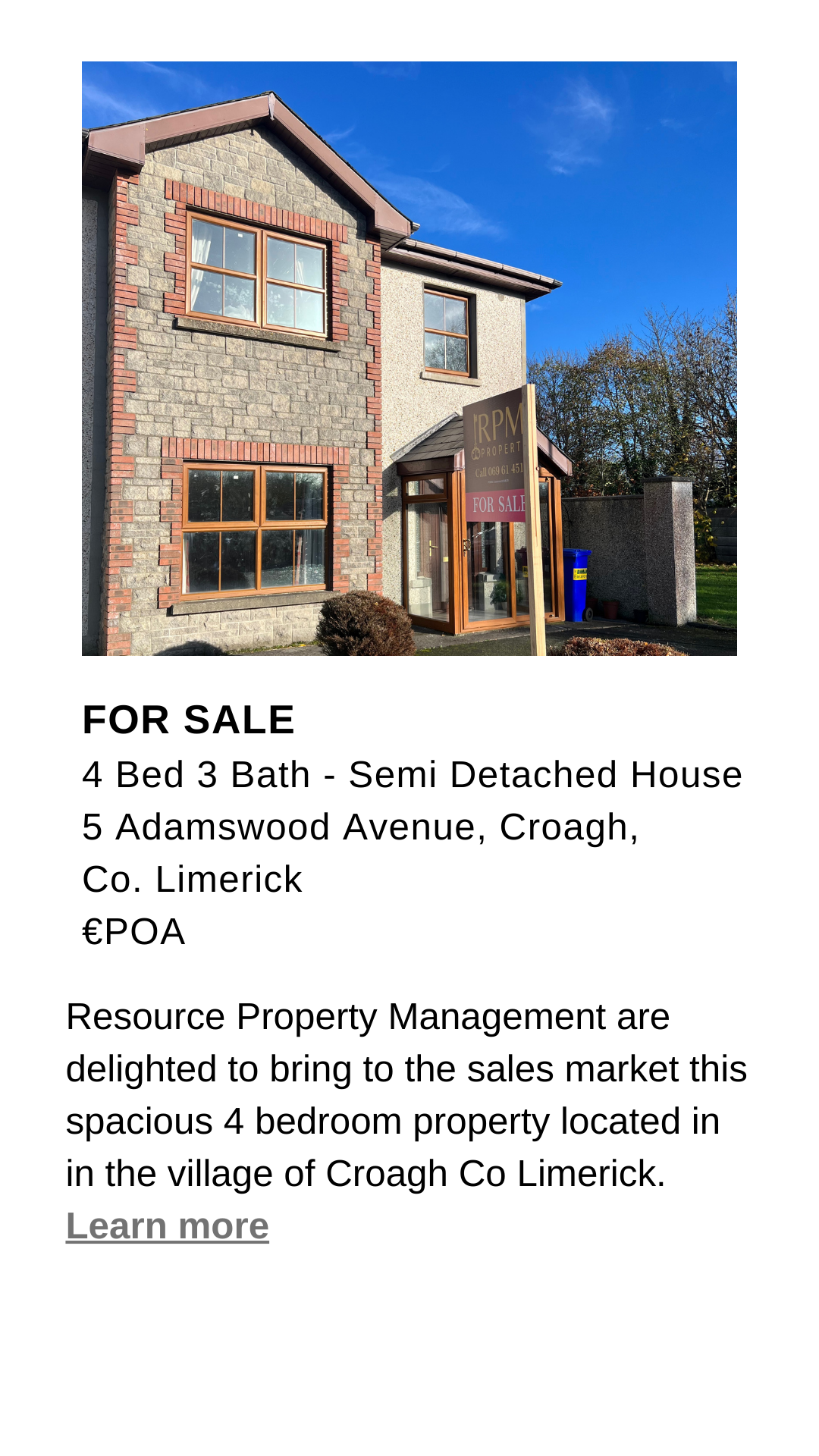 3 Bed, 3 Bath, House to Let, Woodfield Drive, Newcastle West, Co Limerick, RPM Property